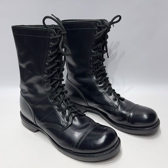 VTG Corcoran 1500 Black Leather Cap Toe Combat Boots Made in USA Men’s Size 11D - Picture 1 of 14